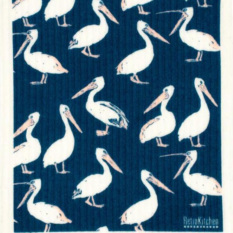 Swedish reusable kitchen dish sponge cloth in Pelicans design.