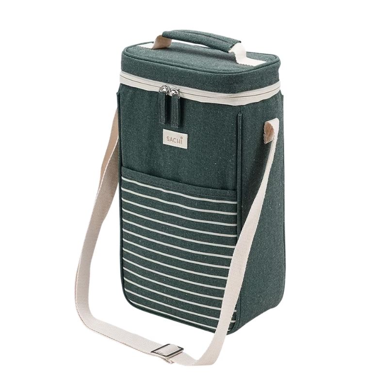 Sachi Two Bottle Insulated Wine Cooler bag - dark green.
