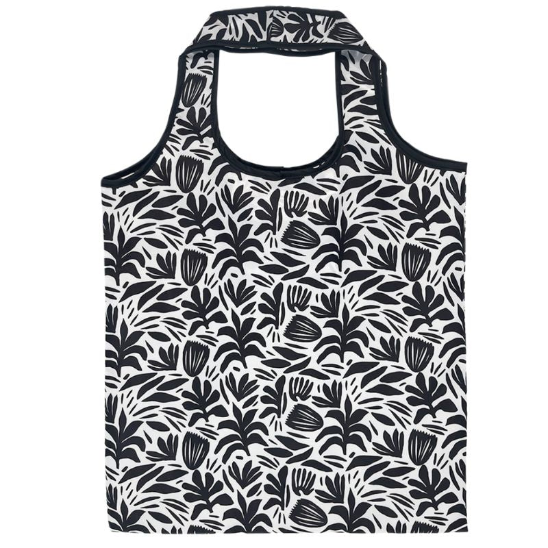 Sachi reusable eco foldable shopping bag - Monochrome Blooms  design.