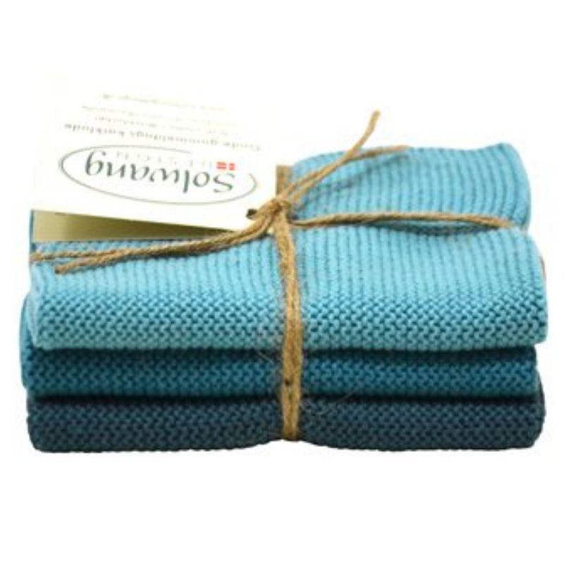 Solwang 100% cotton kitchen dish cloths - Danish design - Azure-Blue combi.