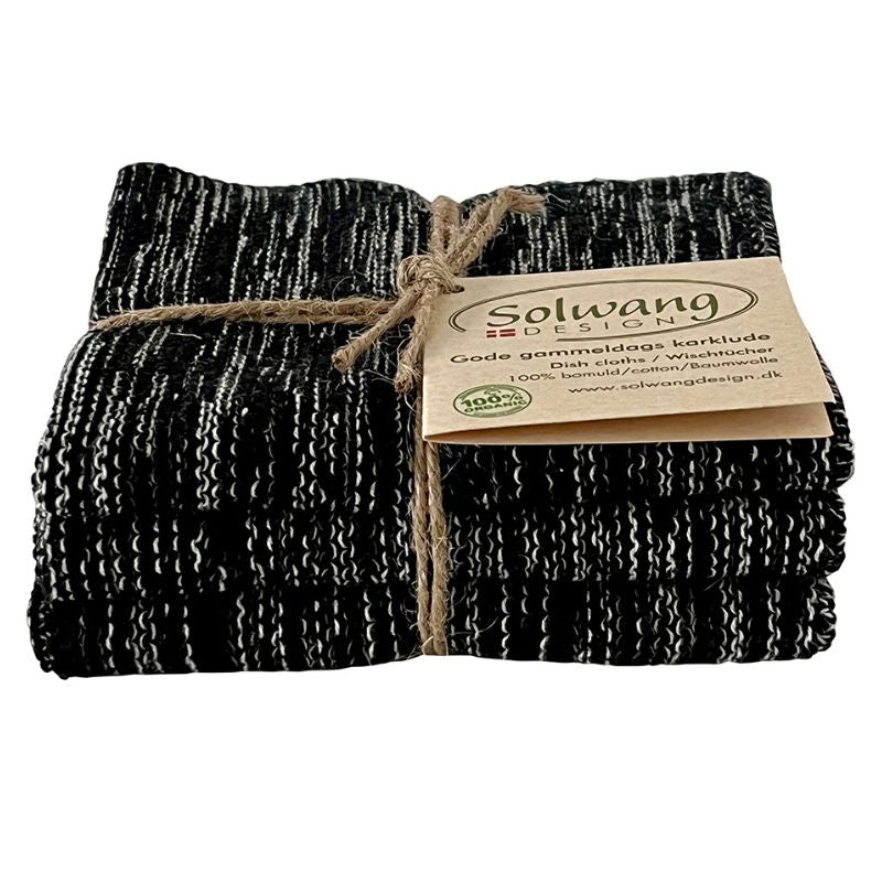 Solwang 100% cotton kitchen dish cloths - Danish design - Black/Nature Mix.