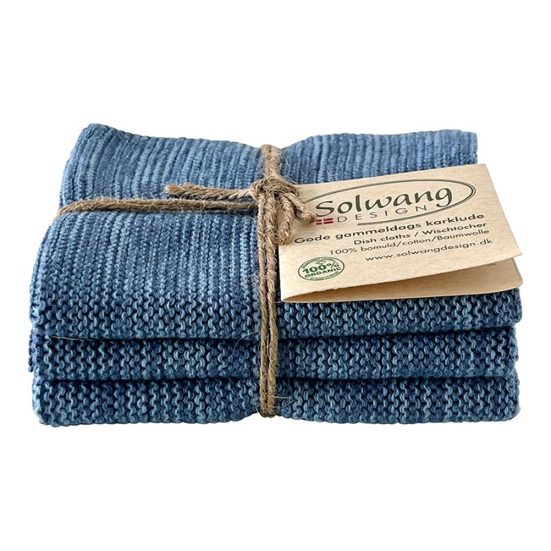 Solwang 100% cotton reusable kitchen dish cloths - Danish design - Blue Melange.