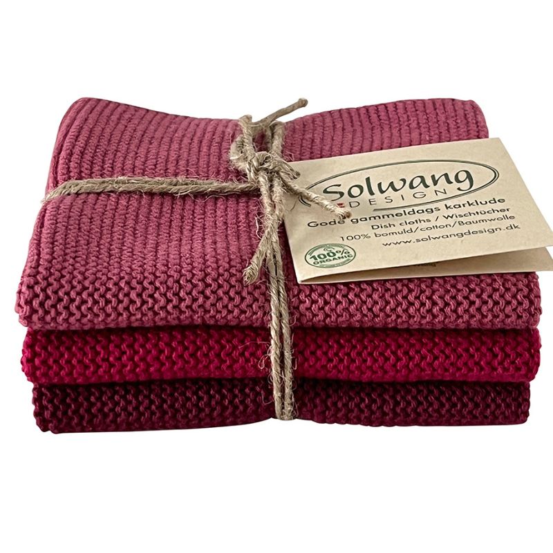 Solwang 100% cotton reusable kitchen dish cloths - Danish design - Bordeaux combi.