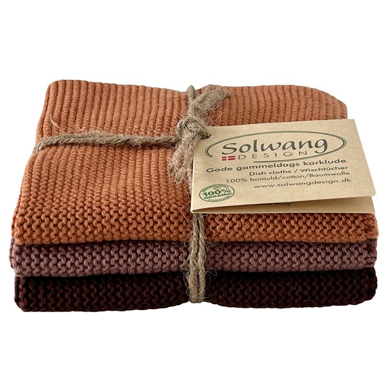 Solwang 100% cotton reusable kitchen dish cloths - Danish design - Chocolate combi.