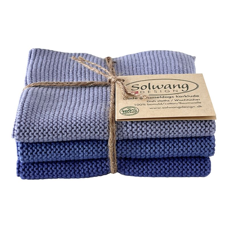 Solwang 100% cotton reusable kitchen dish cloths - Danish design - Cornflower Blue.