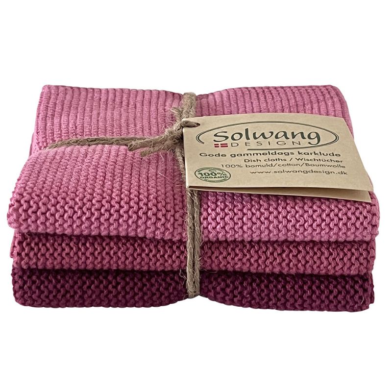 Solwang 100% cotton reusable kitchen dish cloths - Danish design - Dark Rose Combi.