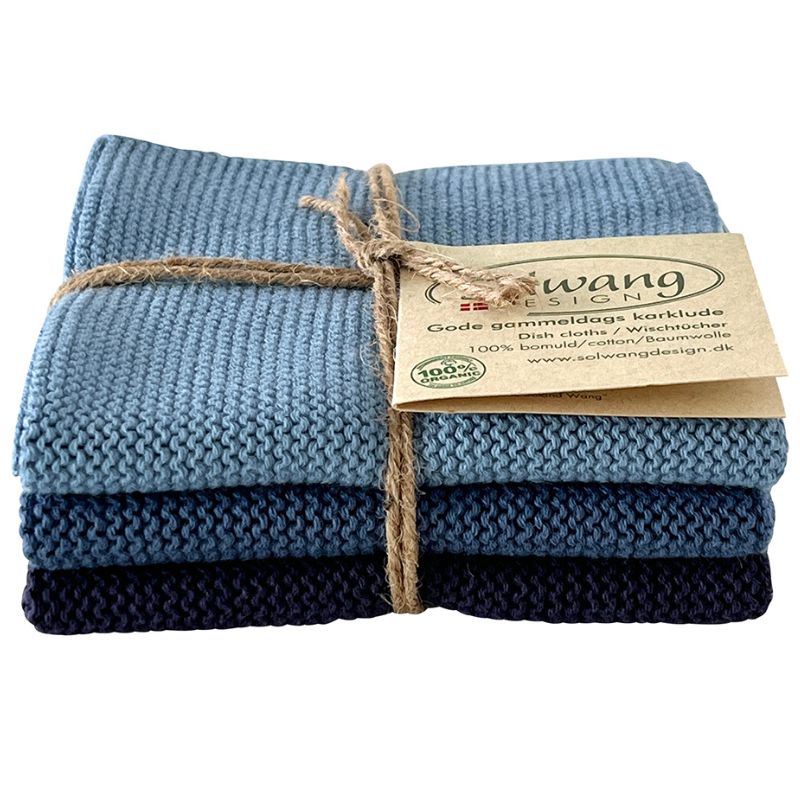 Solwang 100% cotton kitchen dish cloths - Danish design - Dusty Blue combi.