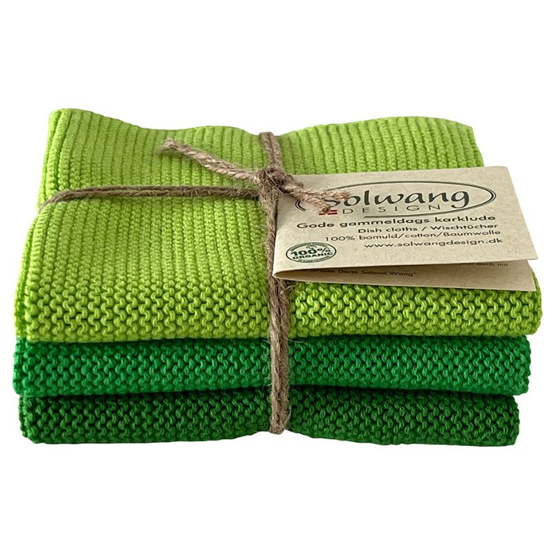 Solwang 100% cotton reusable kitchen dish cloths - Danish design - Fresh Green.