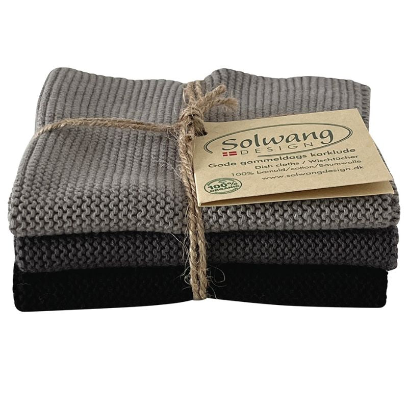 Solwang 100% cotton kitchen dish cloths - Danish design - Grey-Black combi.