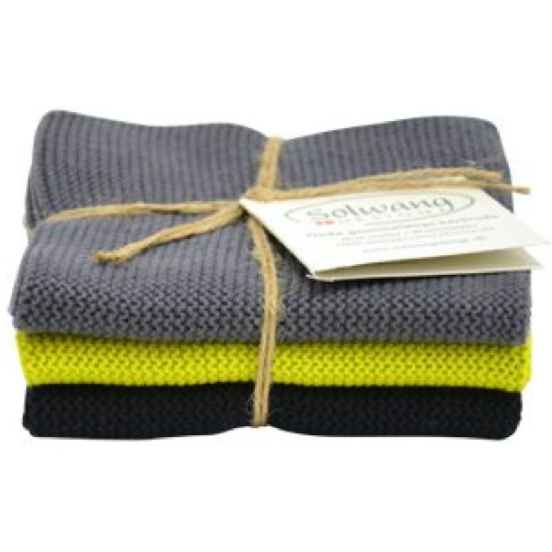 Solwang 100% cotton kitchen dish cloths - Danish design - Grey Lemon Black. 