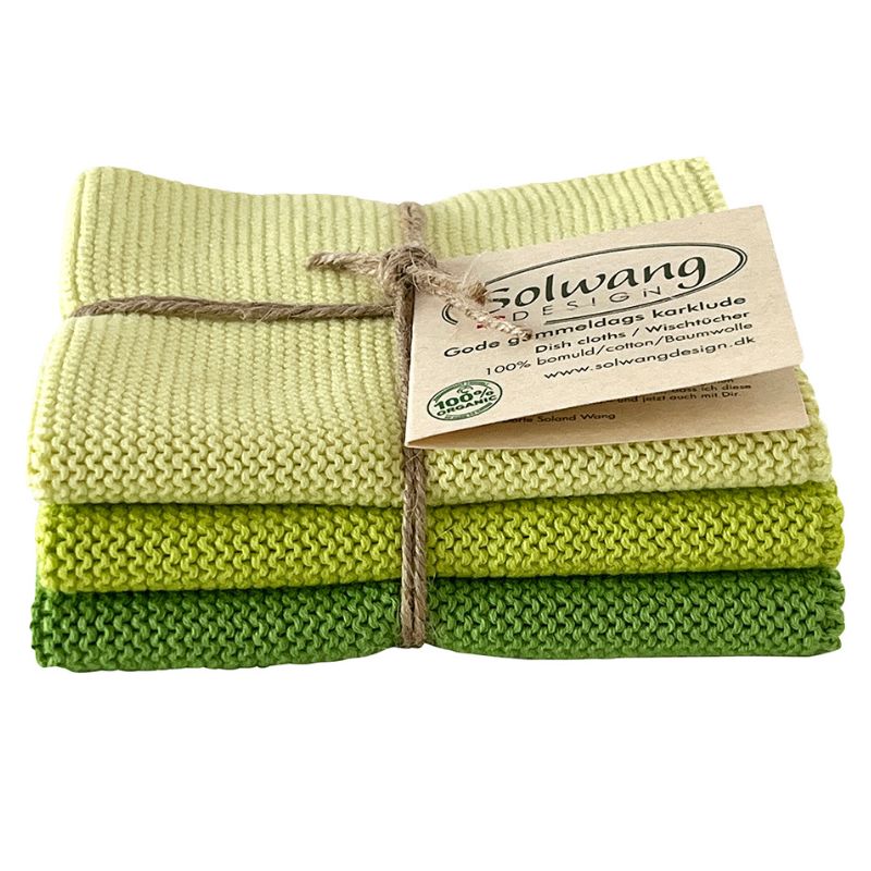 Solwang 100% cotton reusable kitchen dish cloths - Danish design - Light Green.