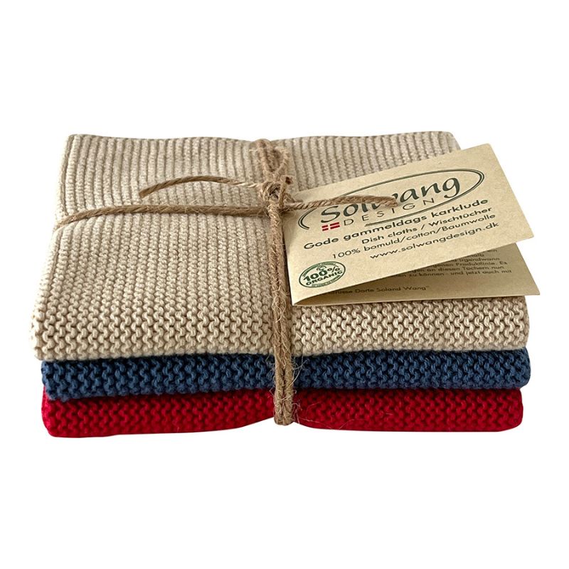 Solwang 100% cotton reusable kitchen dish cloths - Danish design - Nordic Lighthouse Sand combi.