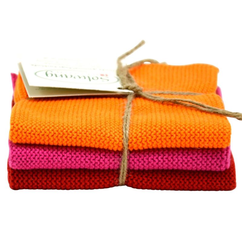 Solwang 100% cotton kitchen dish cloths - Danish design - Orange Pink Red.