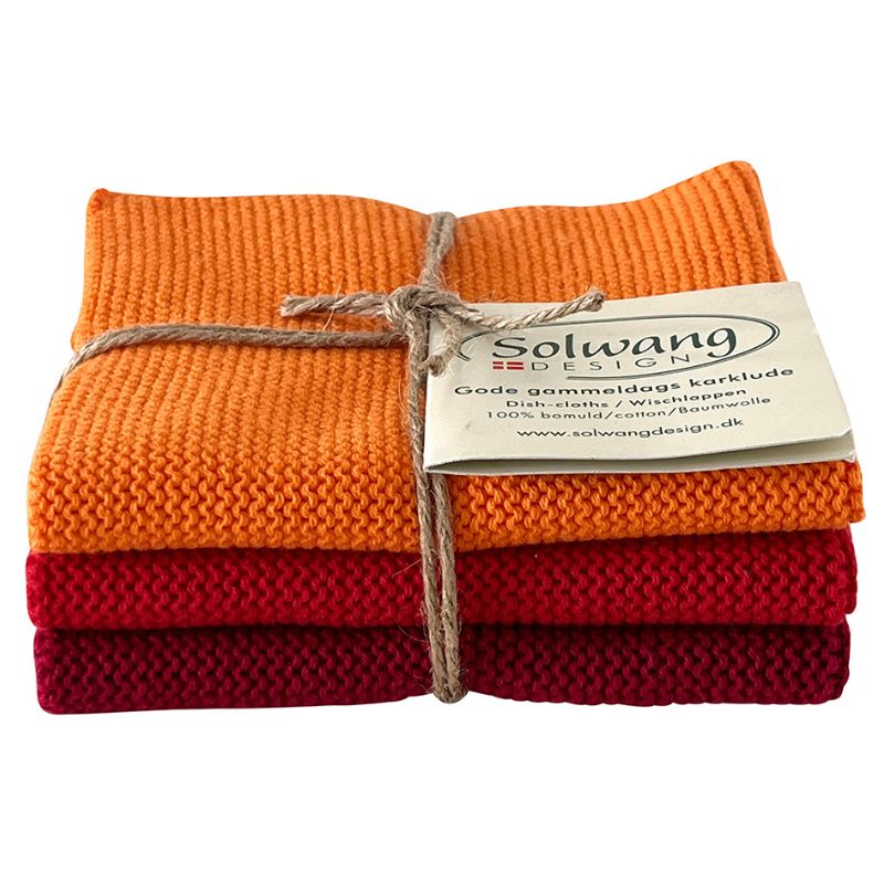 Solwang 100% cotton kitchen dish cloths - Danish design - Orange/red combi - Organic.