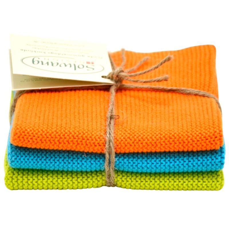 Solwang 100% cotton kitchen dish cloths - Danish design - Orange Turquoise Lime.