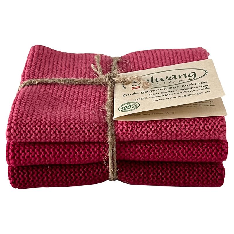 Solwang 100% cotton kitchen dish cloths - Danish design - Raspberry Combi.