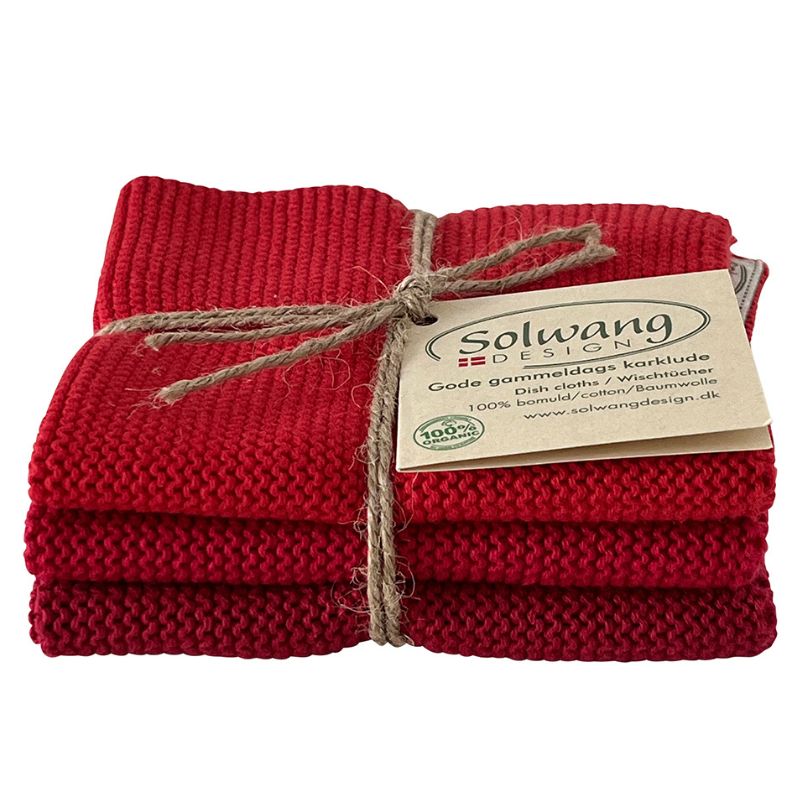 Solwang 100% cotton kitchen dish cloths - Danish design - Red Combi.