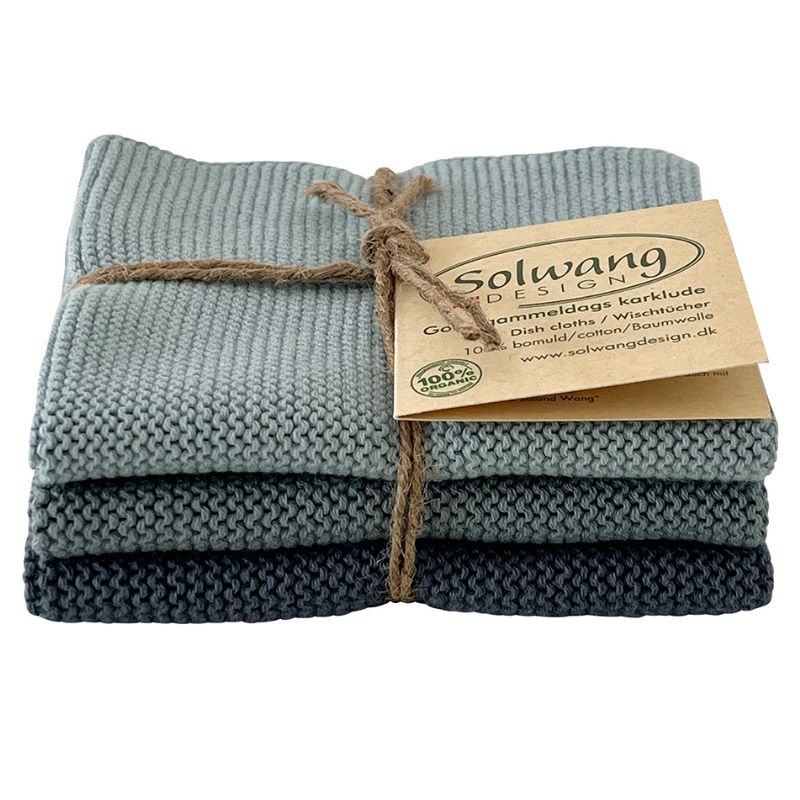 Solwang 100% cotton kitchen dish cloths - Danish design - Rustic Blue. 