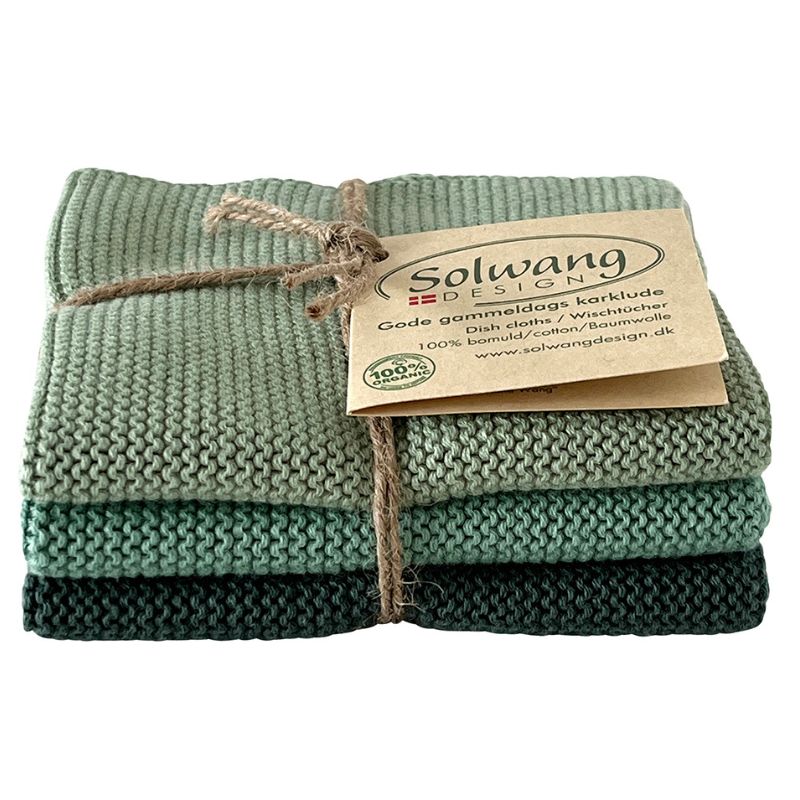 Solwang 100% cotton reusable kitchen dish cloths - Danish design - Rustic Green. 