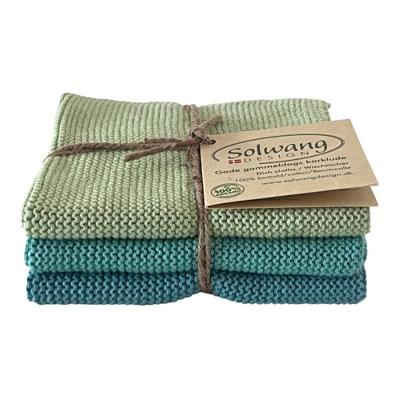 Solwang 100% cotton reusable kitchen dish cloths - Danish design - Sea Foam.
