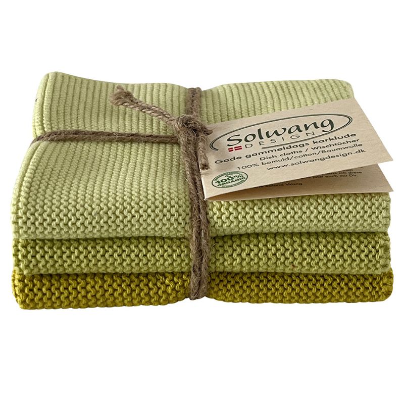 Solwang 100% cotton kitchen dish cloths - Danish design - Spring Green Combi.