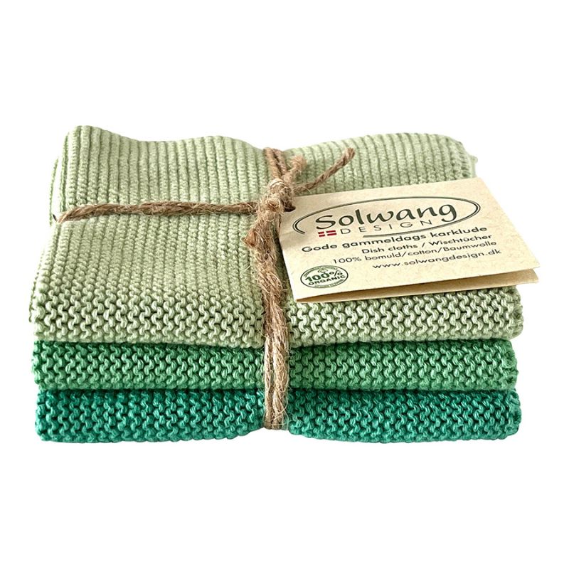 Solwang 100% cotton reusable kitchen dish cloths - Danish design - Summer Green combi.