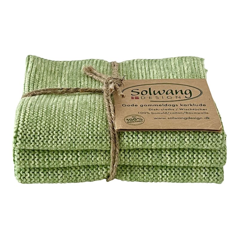 Solwang 100% cotton reusable kitchen dish cloths - Danish design - Dusty Green Melange.