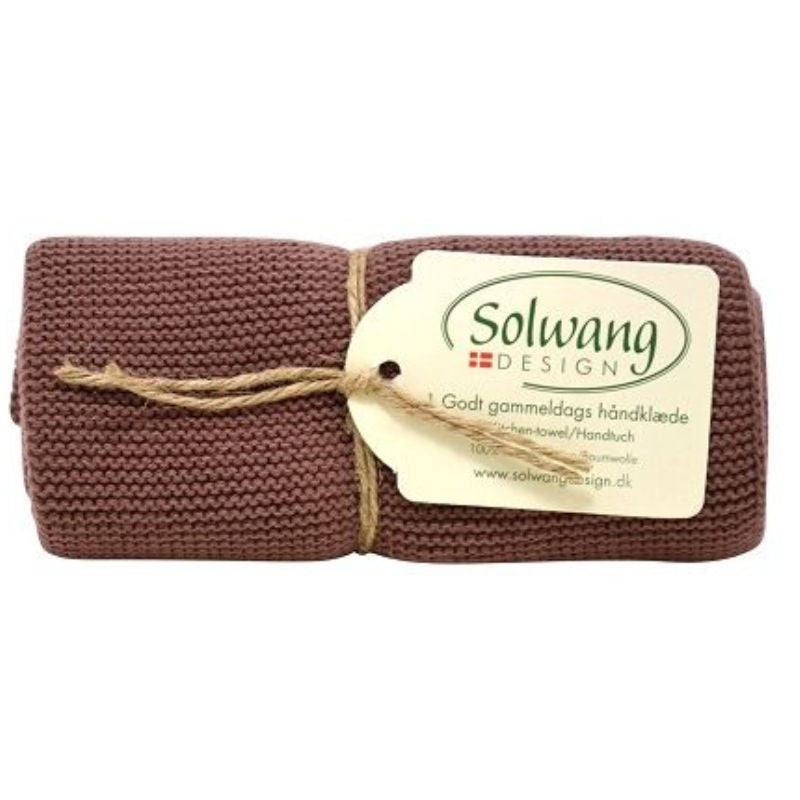 Solwang design knitted kitchen hand towel - 100% organic cotton - Chocolate Brown.