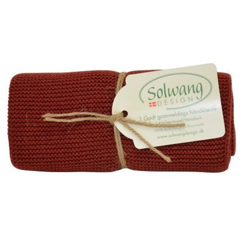 Solwang design knitted kitchen hand towel - 100% organic cotton - Dark Burnt Red.