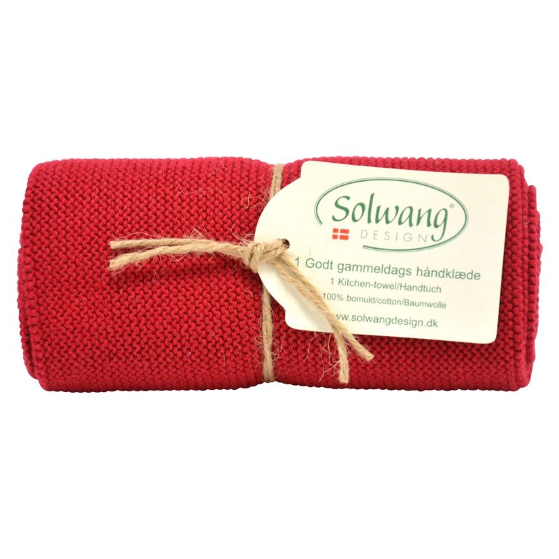 Solwang design knitted kitchen hand towel - 100% organic cotton - Deep Red. 