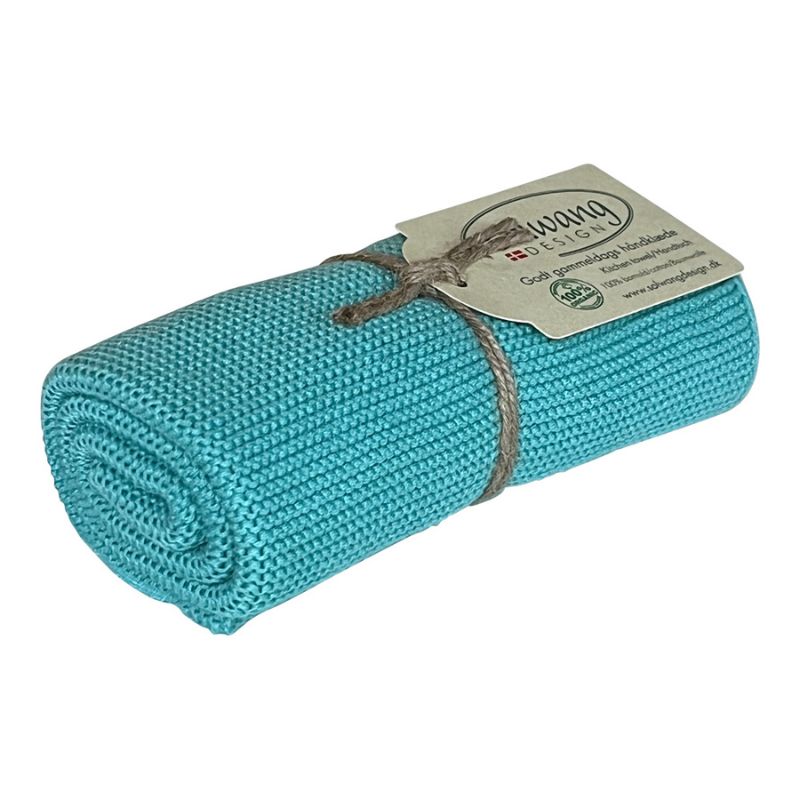 Solwang design knitted kitchen hand towel - 100% organic cotton - Petrol.
