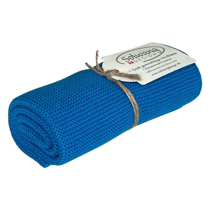 Solwang design knitted kitchen hand towel - 100% organic cotton - Strong Blue.