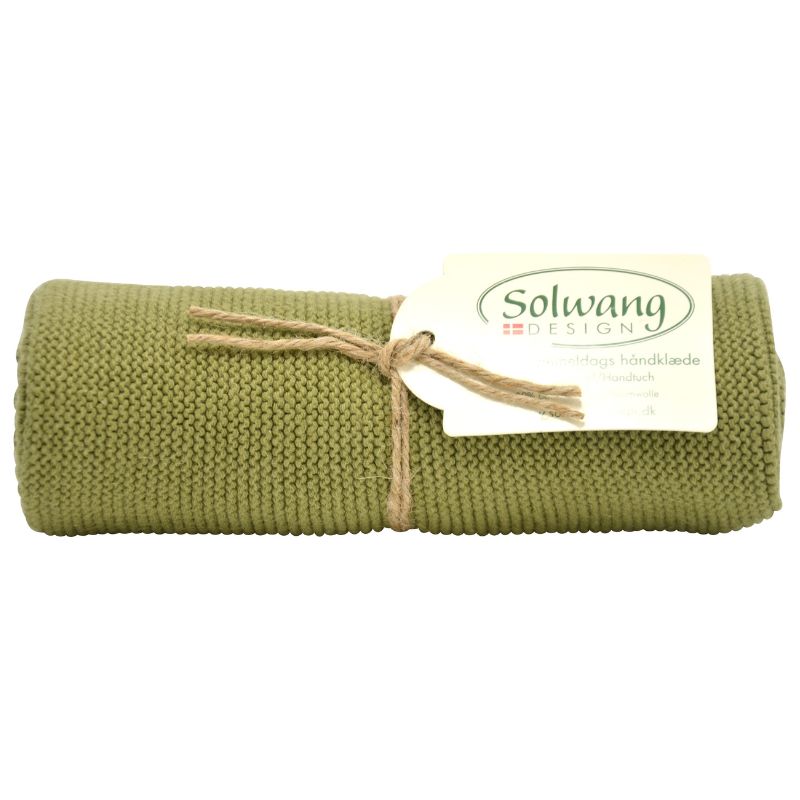 Solwang design knitted kitchen hand towel - dark olive.