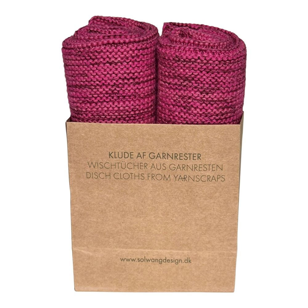 Solwang multi coloured dish cloths made from scrap yarn - Pink Berry.