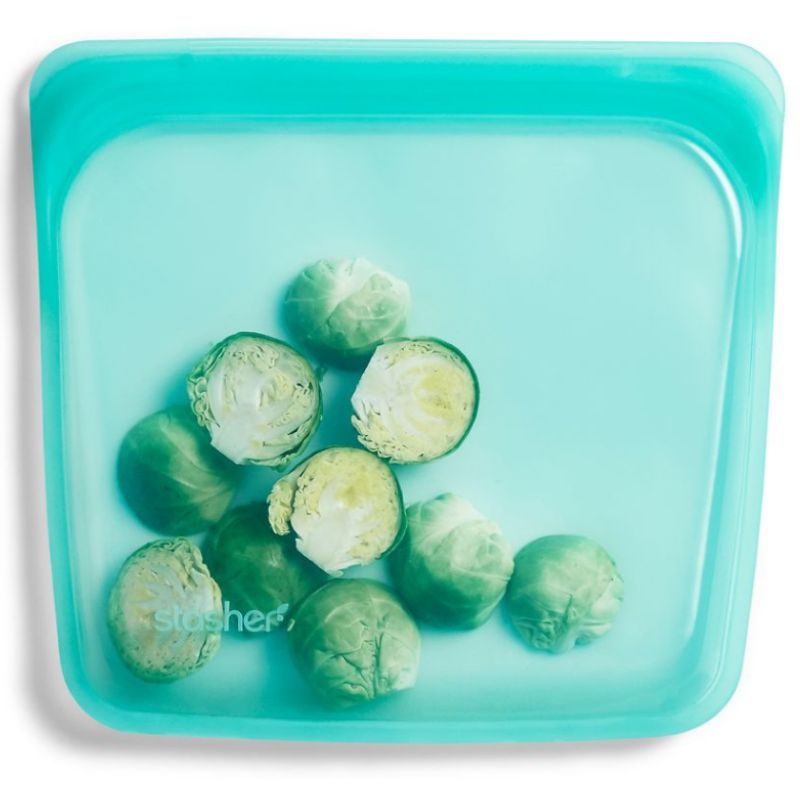 Stasher reusable silicone sandwich bag 828ml - with brussel sprouts in. 