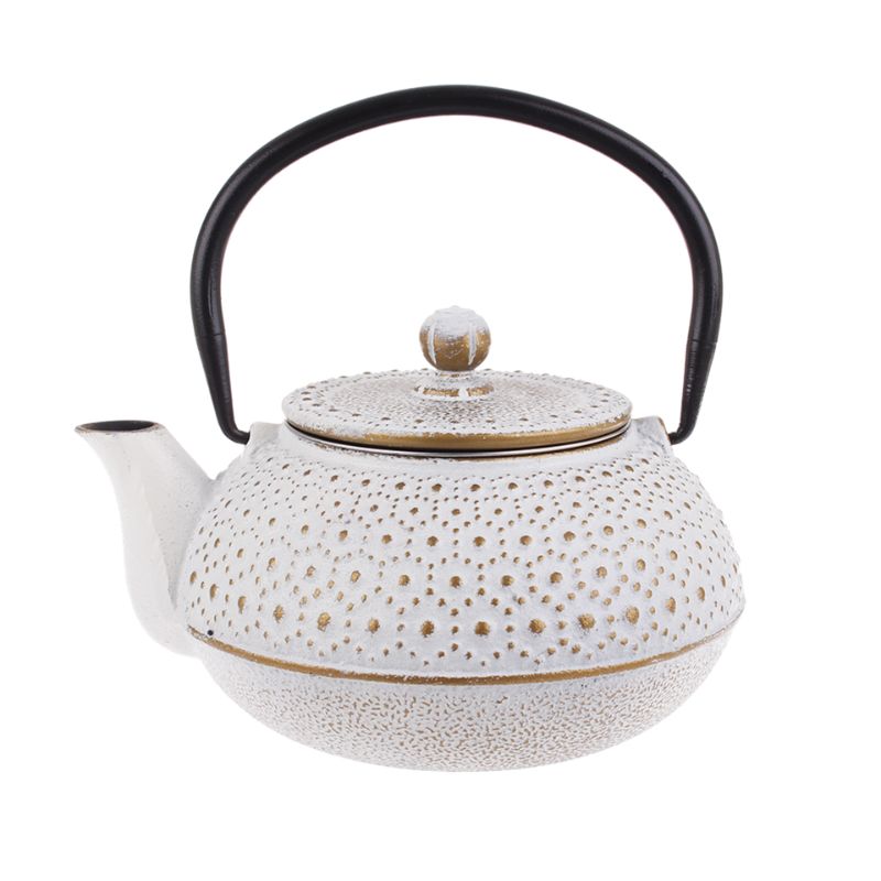 Teaology Japanese cast iron teapot - 600ml - white and gold.