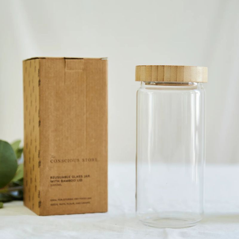 The Conscious Store - glass jar with bamboo lids - 1000ml.