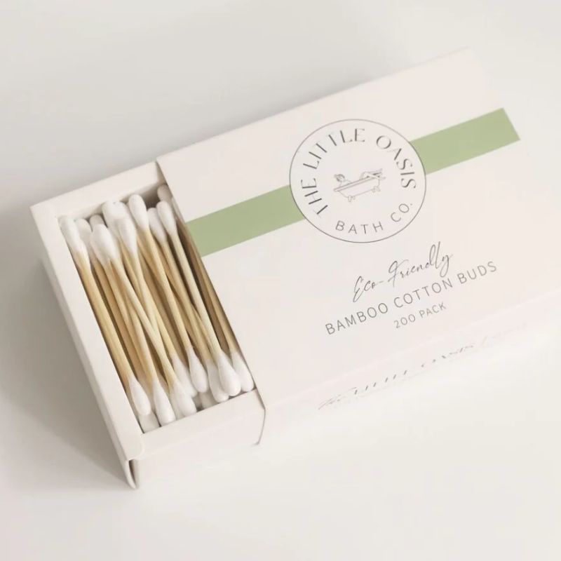 The Little Oasis - showing packet of 200 cotton buds made from bamboo and cotton. 