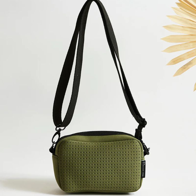 The Conscious Store - recycled neoprene crossbody bag - Olive.