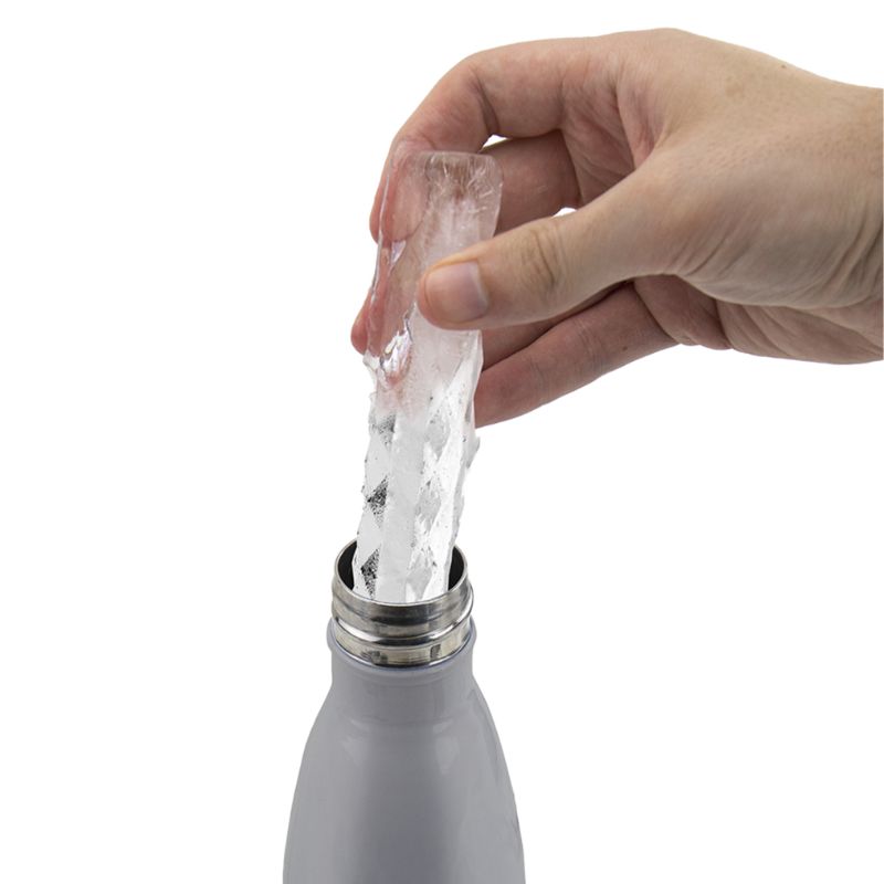 Tovolo water bottle ice tray - charcoal - showing hand putting ice in bottle. 