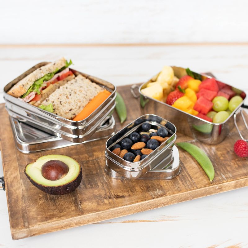 Green Essentials Tuck a stacker stainless steel lunch box - with food.