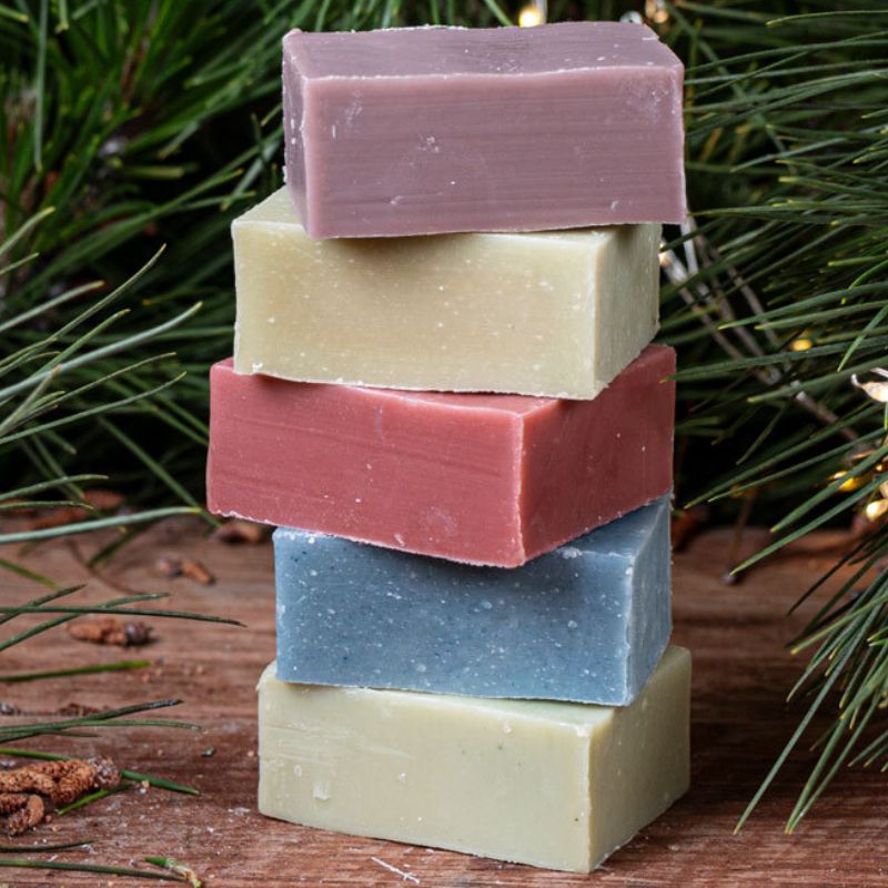 Washpool Coconut Cream soap bar - mixed colours stacked on top of each other.