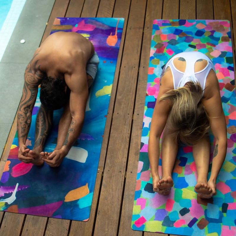 Wild Mingo Eco yoga washable workout mat - 2 persons doing yoga.