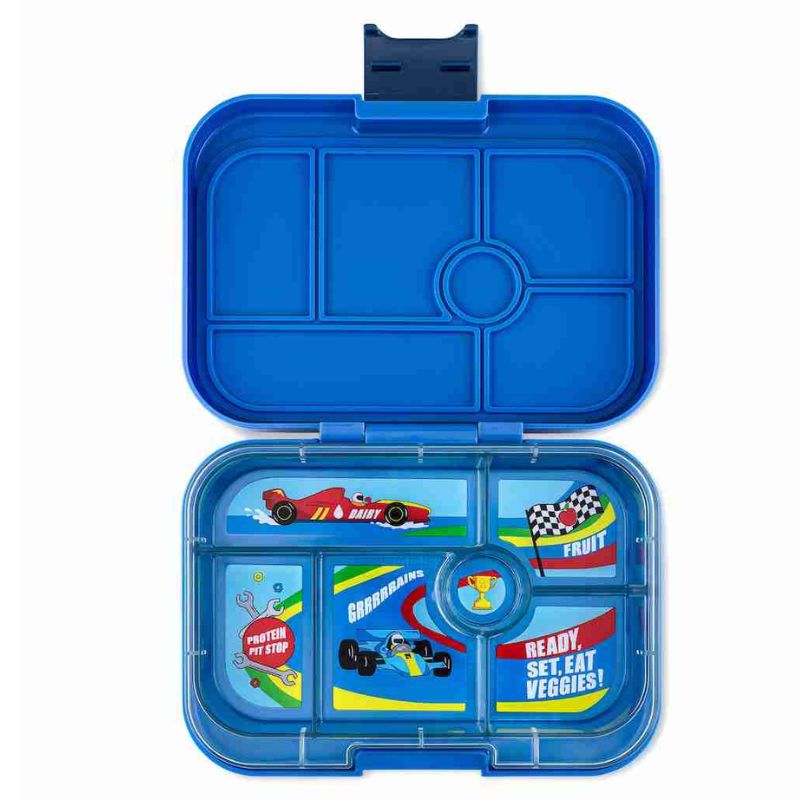 Yumbox Original leak proof bento lunch box - Surf Blue - race car tray design.