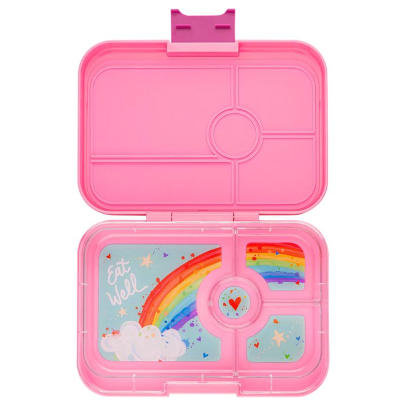 Yumbox Tapas leakproof bento lunch box with 4 compartments - Capri Pink with rainbow tray.
