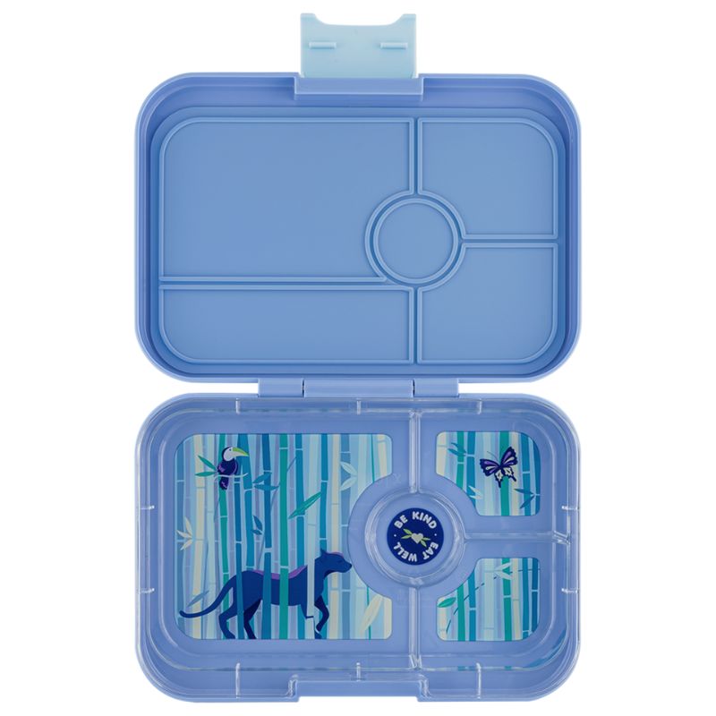 Yumbox Tapas leakproof bento lunch box with 4 compartments - Hazy Blue with Panther tray.