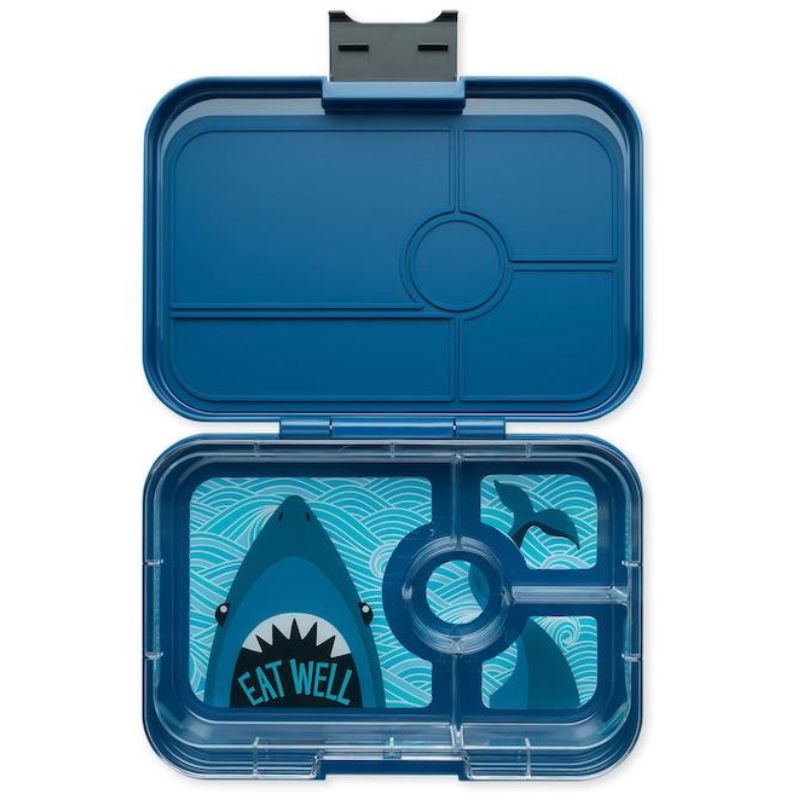 Yumbox Tapas leakproof bento lunch box with 4 compartments Shark tray in Monte Carlo Blue.