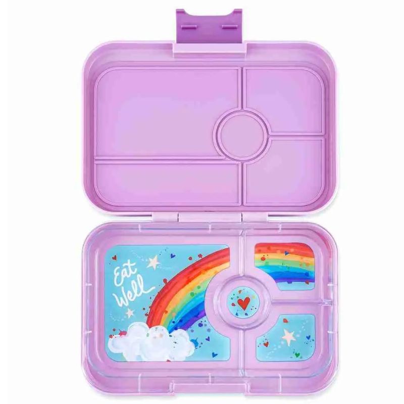 Yumbox Tapas leakproof bento lunch box with 4 compartments Rainbow Tray in Sevile Purple. 