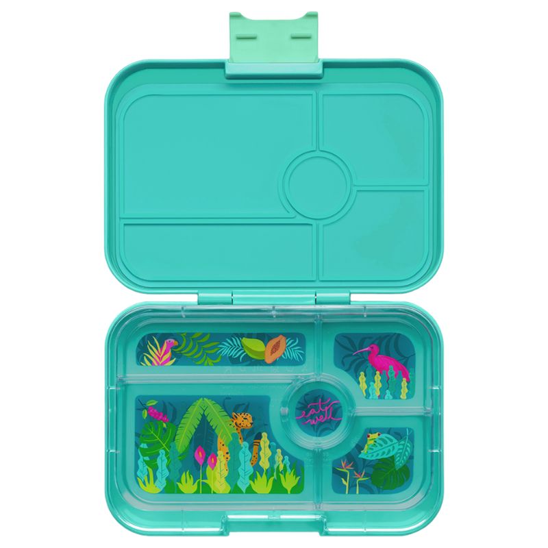Yumbox Tapas leakproof bento lunch box with 5 compartments tray in Antibes Blue - jungle tray. 