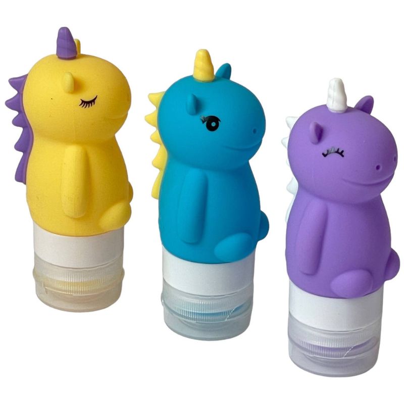 Yumbox silicone condiment squeeze set of 3 bottles shaped as funny monsters. 